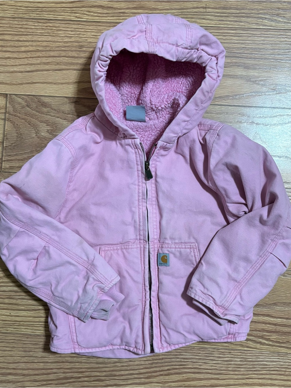 Carhartt Jacket Youth XS 6 Pink Duck Canvas Pink Sherpa Lined Hooded Girls